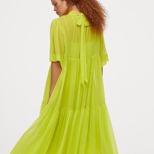 H&M Neon Green Wide-cut Long Dress